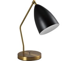QUVIO Tafellamp modern - Lampen - Leeslamp - Nachtkastlamp - Verlichting - Tafellamp slaapkamer - Tafellampen - Bedlamp - Verstelbare voet - E27 Fitting - Met 1 lichtpunt - Voor binnen - Metaal - 35 x 18 x 42 cm - Zwart en goud