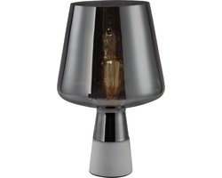 QUVIO Tafellamp modern - Nachtlampje - Bedlamp - Bureaulamp - Lamp tafel - Verlichting - Leeslamp - Sfeerlamp - Slaapkamer lamp - Slaapkamer verlichting - Beton met glazen lampenkap - Diameter 24 cm