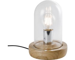 QUVIO Tafellamp Scandinavisch - Lampen - Leeslamp - Nachtkastlamp - Verlichting - Tafellamp slaapkamer - Tafellampen - Bedlamp - Glas - Hout - Met 1 lichtpunt - E27 Fitting - Voor binnen - 16 x 25 cm (dxh) - Bruin