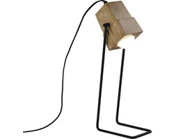 QUVIO Tafellamp Scandinavisch - Lampen - Leeslamp - Nachtkastlamp - Verlichting - Tafellamp slaapkamer - Tafellampen - Bedlamp - Houten lampje op staaldraad voet - Met 1 lichtpunt - E27 Fitting - Voor binnen - 10 x 18 x 43 cm - Zwart en bruin