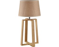 QUVIO Tafellamp Scandinavisch / Nachtlampje / Bedlamp / Bureaulamp / Lamp tafel / Verlichting / Leeslamp / Sfeerlamp / Slaapkamer lamp / Slaapkamer verlichting / Keukenverlichting / Eettafellamp - Houten voet met stoffen kap - Diameter 32 cm