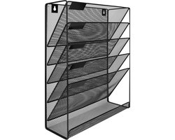 QUVIO Tijdschriftenhouder wand - met 5 lagen - Tijdschriftenbak - Tijdschriften organizer - Woonaccessoires - Mesh - Metaal - Gaas - Zwart