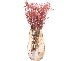 QUVIO Vaas - Bloemenvaas - Bloemenvaasje - Glazen vaas - Vazen - Vaas gekreukeld - Vaas gekreukt - Droogbloemenvaas - Droogbloemen vaas - Maat L - Glazen vaas - Glas - Transparant - Beige