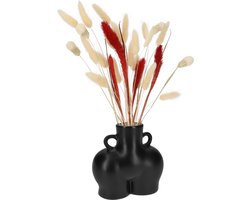 QUVIO Vaas - Lichaam - Vrouw - Met handvaten - Vaasje - Bloemenvaas - Vaasjes - Vazen - Voor echte bloemen - Voor droogbloemen - Woondecoratie - Voor binnen Keramiek - Zwart - 8,5 x 15 x 13,5 cm