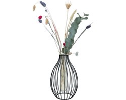 QUVIO Vaas voor droogbloemen - Vazen - Klassieke of landelijke bloemenvaas - Vaasje klein - Woonaccessoires voor bloemen en boeketten - Decoratieve accessoires - Metaal - 15 x 23,5 cm (dxh) - Zwart