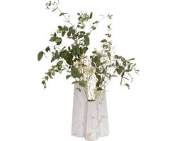 QUVIO Vazen van keramiek - Set van 3 - Marble look - Voor droogbloemen - Voor echte bloemen - Vaasje - Bloemenvaas - Woonaccessoire voor bloemen en boeketten - Decoratieve accessoires - Zeshoekig - Keramiek - Wit  met goud