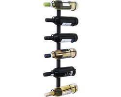 QUVIO Verticaal wijnrek voor 6 flessen / Muurrek wijn / Flessenhouder / Wandrek / Flessenrek / Wijnaccessoires - Zwart