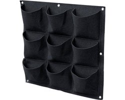 QUVIO Verticale tuin met 9 vakjes - Verticale tuinen voor buiten - Hangende plantenzak - Plantenbak - 9 ruime vakken - Vierkant - 50 x 50 cm - Zwart - Vilten