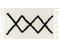 QUVIO Vloerkleed - Tapijt - Vloerbekleding - Bohemian - Rechthoek - Met franjes - Voor binnen - Woondecoratie - Beige - Zwart - 60 x 110 cm