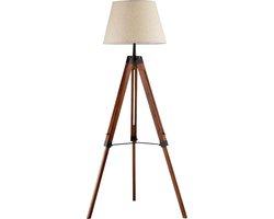 QUVIO Vloerlamp landelijk / Leeslamp / Sfeerlamp / Staande lamp / Lamp vloer / Verlichting / Grondlamp /slaapkamer lamp / Slaapkamer verlichting / Keukenverlichting / Keukenlamp - Driepoot van hout incl. lampenkap - Diameter voet 60 cm