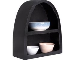QUVIO Wandkast zwart - Rond vakkenrek - Boogvorm kastje - Design muurplank