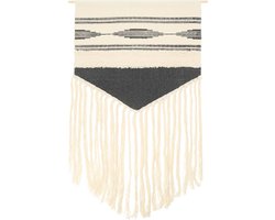 QUVIO Wandkleed - Macrame - Bohemian - Grijs en wit - Katoen - Wanddecoratie - Woon accessoires - 55 x 78 cm