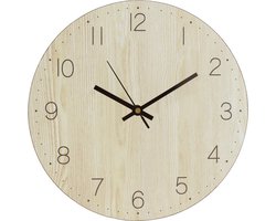 QUVIO Wandklok MDF – Muurklok met houtlook - Keukenklok - Wandklok met cijfers – Stil uurwerk – Ø30 cm – Lichtbruin