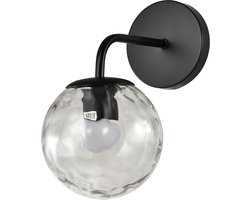 QUVIO Wandlamp - Ronde - Glazen Bol - Industrieel - Modern - Sfeerverlichting - E27 - Metaal - Glas - Wandlamp Binnen - Slaapkamer - Hal - Zwarte Wandlamp Woonkamer - Wandlampen Binnen - Design Verlichting - Zwart