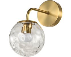 QUVIO Wandlamp - Ronde - Glazen Bol - Industrieel - Modern - Sfeerverlichting - E27 - Metaal - Glas - Wandlamp Binnen - Woonkamer - Slaapkamer - Hal - Gouden Wandlamp - Wandlampen Binnen - Design Verlichting