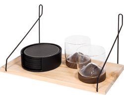 QUVIO Wandrekje van hout en staal / Wandplankje om woonaccessoires op te plaatsen - Bruin en zwart