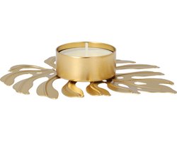 QUVIO Waxinelichthouder - Blad - Theelichthouder - Kaarsenhouder - Woonaccessoires - Decoratieve accessoires - 12,5 x 10 x 2 cm - Metaal - Goud
