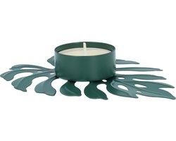 QUVIO Waxinelichthouder - Blad - Theelichthouder - Kaarsenhouder - Woonaccessoires - Decoratieve accessoires - 12,5 x 10 x 2 cm - Metaal - Groen