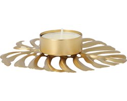 QUVIO Waxinelichthouder - Blad - Theelichthouder - Kaarsenhouder - Woonaccessoires - Decoratieve accessoires - 13 x 10 x 2 cm - Metaal - Goud