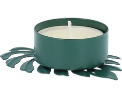 QUVIO Waxinelichthouder - Blad - Theelichthouder - Kaarsenhouder - Woonaccessoires - Decoratieve accessoires - 8 x 6 x 2 cm - Metaal - Groen