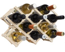 QUVIO Wijnrek - Wijnkast - Drankkast - Wijnrekken - Wijnrek staand - Wijnaccessoire - Hout - Voor 10 flessen - Inklapbaar - 12,5 x 29,5 x 27 cm (lxbxh) - Bruin