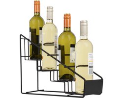 QUVIO Wijnrek / Wijnrek metaal / Wijnrek zwart / Wijnrekken / Wijnrek staand / Wijnkast - Voor 4 flessen staand - Staal