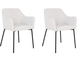 QUVIO Witte eetkamerstoelen Lima - Eetkamerstoel - Eetkamer stoelen - Eetkamerstoel met armleuning - Bouclé - Staal - Wit - Set van 2