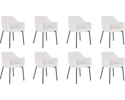 QUVIO Witte eetkamerstoelen Lima - Eetkamerstoel - Eetkamer stoelen - Eetkamerstoel met armleuning - Bouclé - Staal - Wit - Set van 8