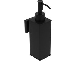 QUVIO Zeepdispenser met wandmontage - 100 ml - Hangend - Zeeppompje - Zeepdispenser Muur - RVS - Zwart - 7,5 x 5,5 x 17 cm