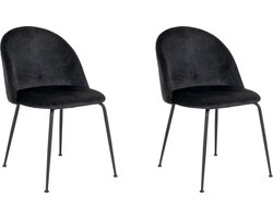 QUVIO Zwarte eetkamerstoelen Lowen - Eetkamerstoel - Eetstoel - Fluweel - Staal - Zwart - Set van 2