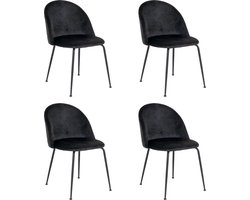 QUVIO Zwarte eetkamerstoelen Lowen - Eetkamerstoel - Eetstoel - Fluweel - Staal - Zwart - Set van 4