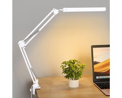 Quvo® Bureaulamp - Bureaulamp LED - Bureaulamp Met Klem - Dimmable LED Desk Lamp - Desk Lamps - Wit - 41cm x 13cm x 6cm