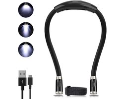 Quvo® Oplaadbare Neklamp – leeslamp met 16 brand uren – Leeslampje voor boek met 3 oogbeschermingsmodi – bedlamp – Zwart - 26cm - 52cm - 26cm