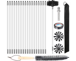 Quvo® Schoorsteenveegset - Schoorsteen Borstel Met 15 Flexibele Stangen van 410 mm – Schoorsteenreiniger Inclusief 2 Borstelkoppen – Geschikt voor Boormachine - Wit / Zwart - 42 x 10 x 10 cm