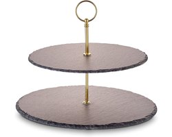 Quvo® Serveertoren - Etagere - Tapasplank - Goud/Grijs - ‎32 x 4 x 30