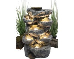 Quvo® Waterornamenten Voor Buiten – Waterval – Waterfontein Met Verlichting - Water Fontein Tuin – Tuindecoratie Voor Binnen En Buiten - Vogelbad - Veelkleurig - 24cm x 31cm x 49cm