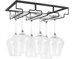 Quvo® Wijnglazen rek - Wijnbekerhouder, Omgekeerde Wijnglashouder, Onder Kast Stemware Rek - Zwart - 24cm x 32cm x 7cm
