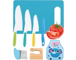 Qwali Blue Kindermessen Set - Veilig - Inc. snijplank - Kinder - bestek - Messen Kind - Keuken - Speelgoed