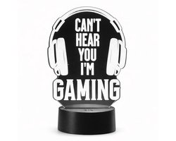Qware - 3D LED Lamp - Can't Hear You I'm Gaming - 16 kleuren & effecten - Acryl lamp - Touch control - Afstandsbediening