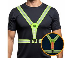 R2B Hardloopvest met Verlichting Voor- en Achterkant - USB-C Oplaadbaar - Wandel & Hardloop Verlichting - Reflecterend Running Vest - Hardloopvest Oplaadbaar - Loopvest Dames & Heren - Neongeel