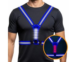R2B Hardloopvest met Verlichting Voor- en Achterkant - USB-C Oplaadbaar - Wandel & Hardloop Verlichting - Reflecterend Running Vest - Loopvest Dames & Heren - Blauw