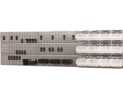 Raaco Gereedschapswand compleet | Gereedschapsbord (3x), 33 clips en 12 opbergbakjes - Metaal