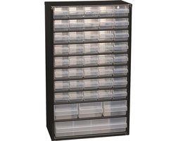 Raaco Ladekast met 44 lades - Metalen Assortimentskast - Opbergsysteem voor o.a. schroeven en bouten - Kan aan de muur bevestigd worden - Incl. 10 tussenschotjes - 150x510x306 mm