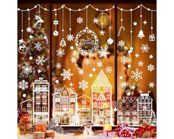 Raamafbeeldingen, Kerstmis, 5 vellen kerststickers voor ramen, herbruikbaar en elektrostatische decoratie, etalage, winkel, kerstdecoratie voor huis, binnen, wit, 30 x 90 cm