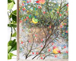 Raamfoliedecoratie - Glas-in-lood raamstickers - Privacyfolie - Niet-klevende vogelbloemen voor ramen - Geschikt voor huis, kantoor, woonkamer, badkamer, raam- en deurdecoratie - 40x120cm