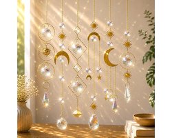 Raamkristal - 6 stuks- Hangende glazen zonvanger - Kristallen zonlichtvanger - dreamcatcher - Zonlichtvanger- crystal Moon Suncatcher - zonnehanger - Cadeaus voor vrouwen - voor ramen, huis, tuin, Kerstmis, dag, feest, bruiloft - Goud