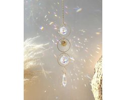 Raamkristal - zonnehanger - dromenvanger - dreamcatcher - crystal Moon Suncatcher - Transparant - Kristal Zonvanger - Goudkleur - Raam Decoratie - Maan zonnevanger - Kristallen - Zonnevanger - Raamdecoratie