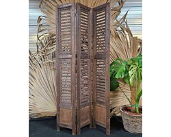 Raamscherm hout 118cm landelijke shutter bruin als raam scherm | Inspiring Minds