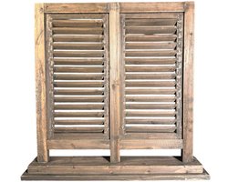 Raamscherm hout 74 cm – Houten shutter dubbel bruin | Raamluik vensterbank Brussels Brown landelijk
