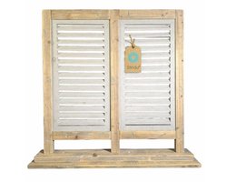 Raamscherm hout 74 cm – Houten shutter dubbel naturel | Raamluik vensterbank landelijk old dutch